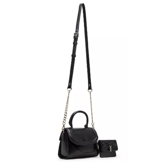 MADDEN GIRL 2-Piece Morganb Crossbody Top Handle Bag Wallet Set Black Silver NIB - Picture 2 of 5